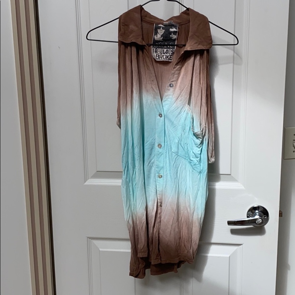 **blue and brown ombré cold shoulder top - Picture 3 of 3